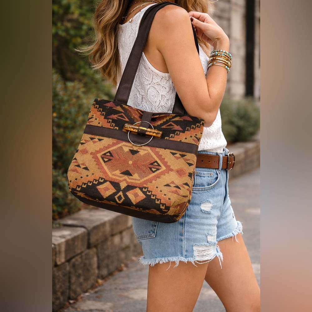 Southwestern Aztec Tapestry Tote Bag Boho Tribal Shoulder Purse